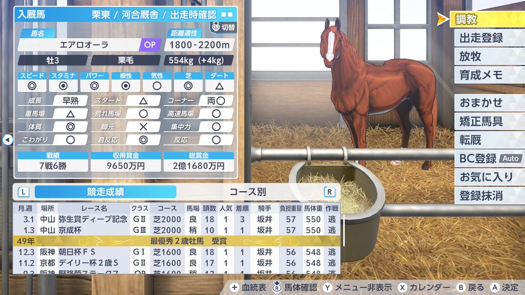 ダビスタ2の産駒の引退時サンプル