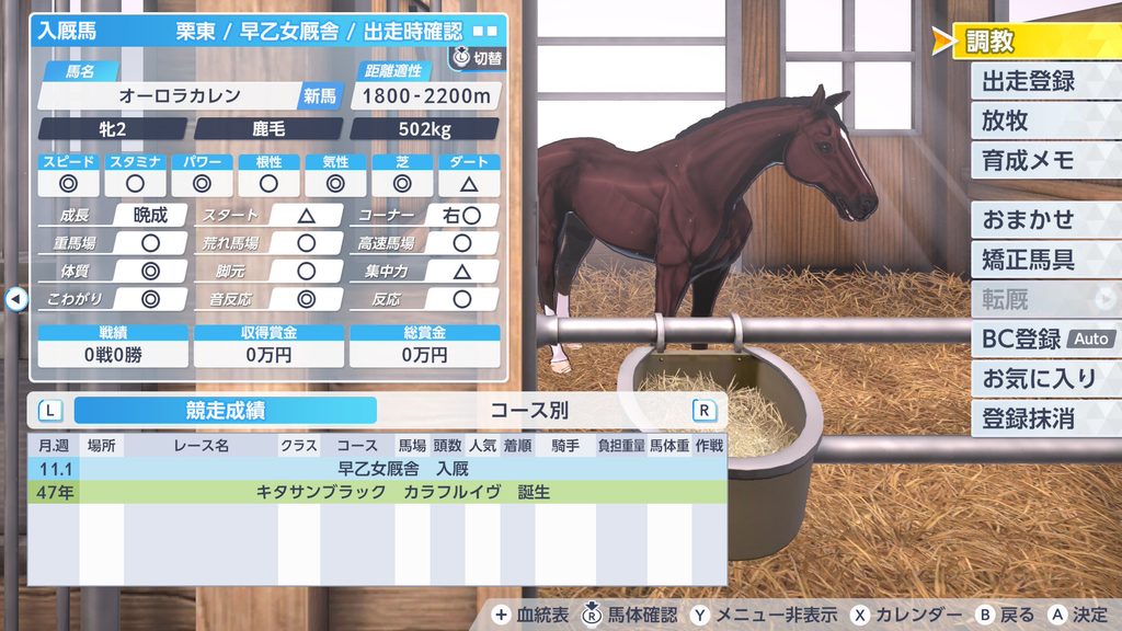 ダビスタ2の産駒の入厩時サンプル