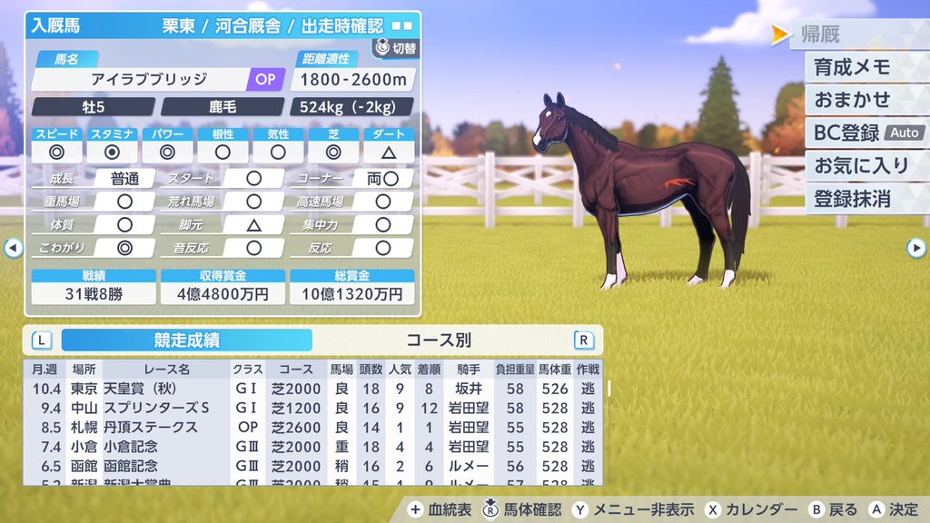 ダービスタリオン2の普通馬の引退時の画像