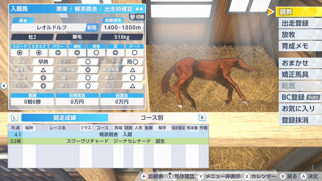 ダビスタ2の産駒の入厩時サンプル