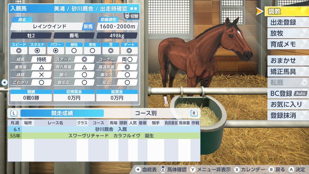 ダビスタ2の産駒の入厩時サンプル