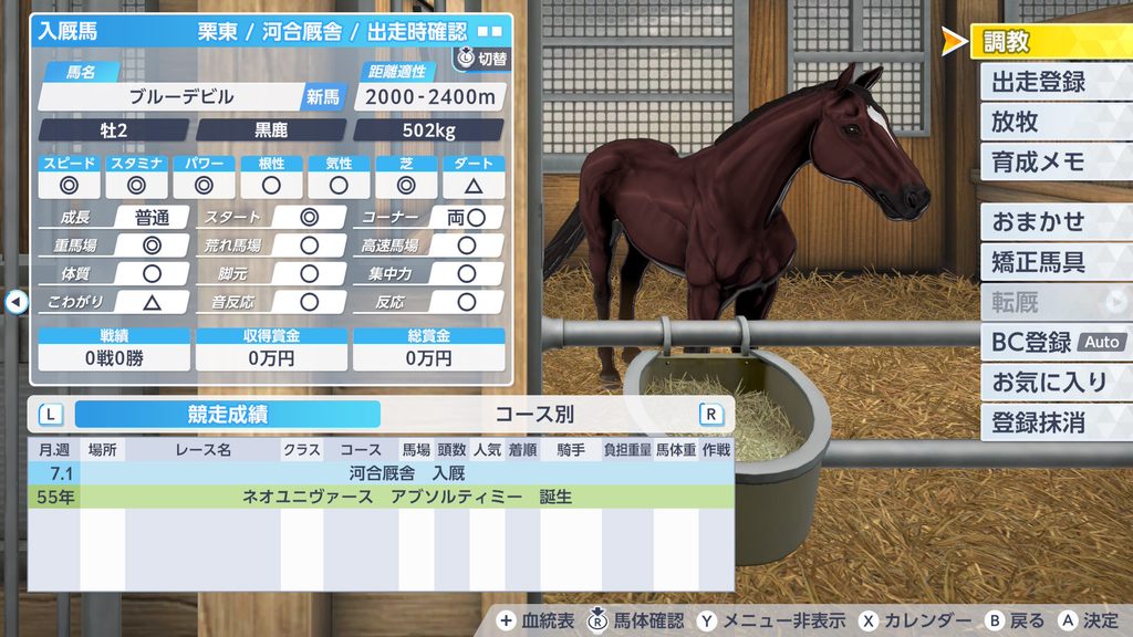 ダビスタ2の産駒の入厩時サンプル