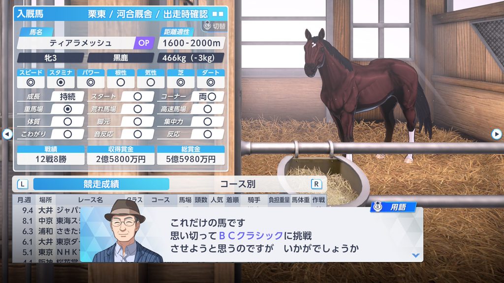 ダビスタ2のブリーダーズカップクラシックの推薦コメント画面