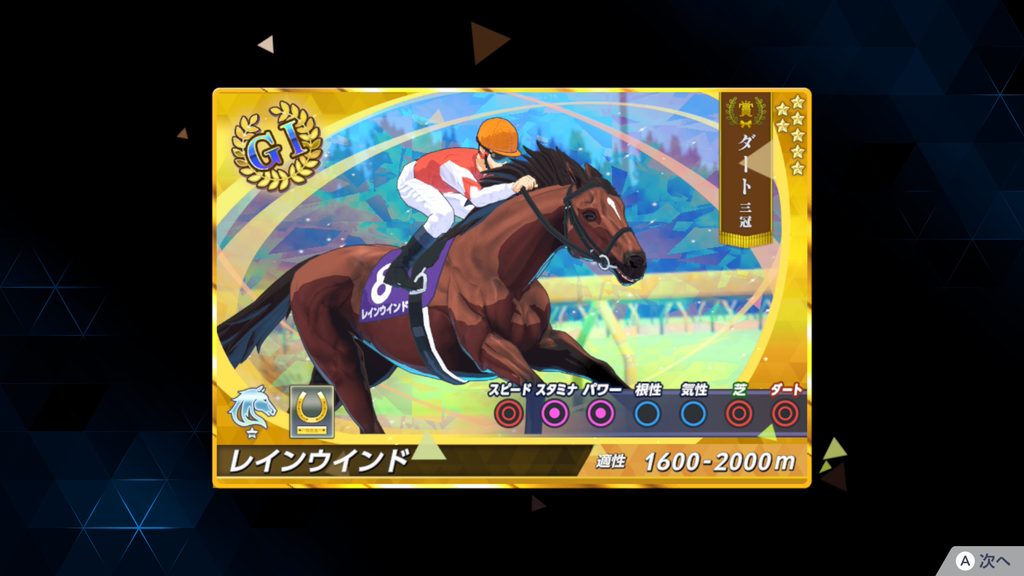 ダビスタ2のダート三冠馬顕彰馬画面